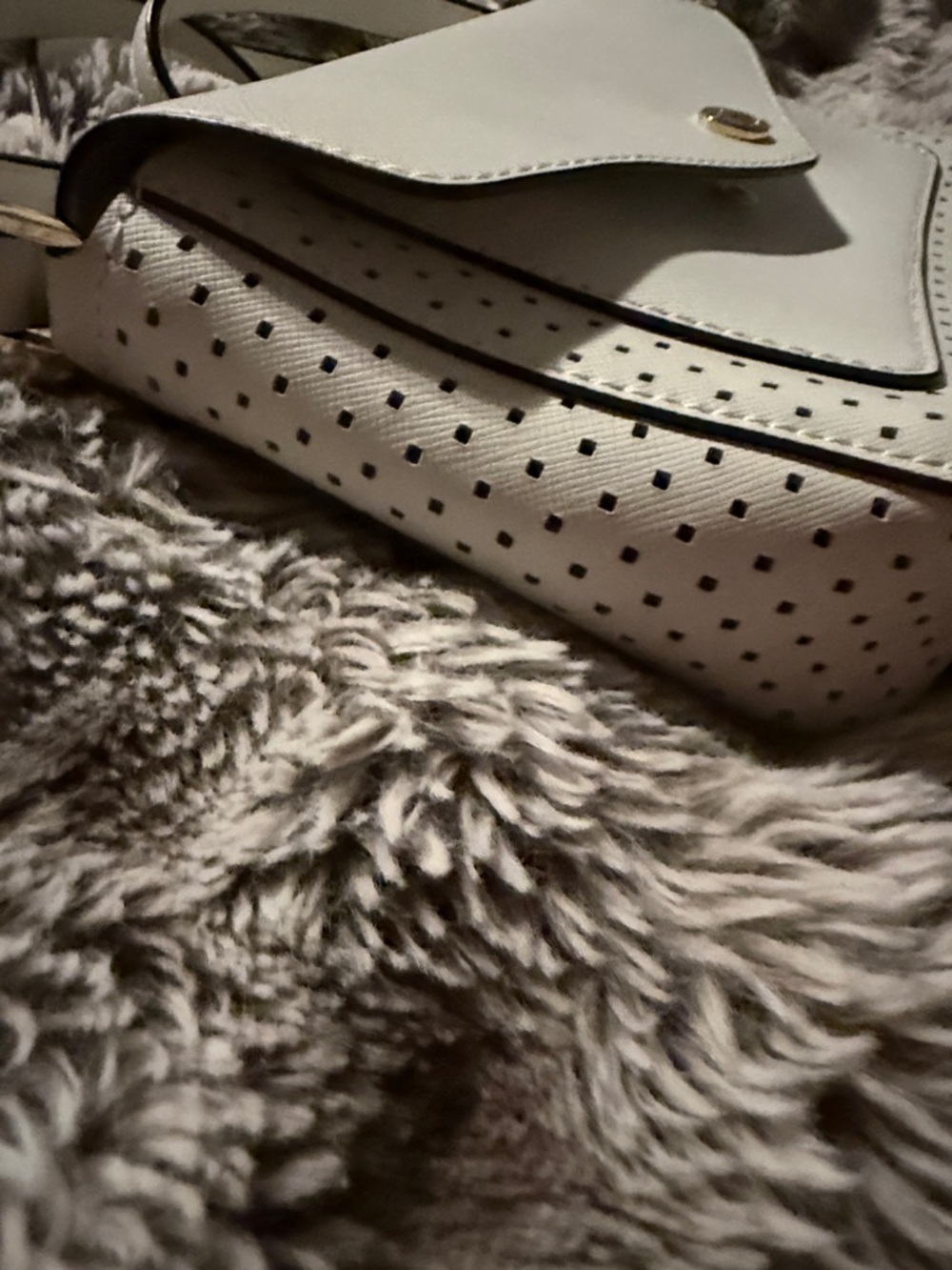 Michael Kors White Perforated Crossbody Bag with Gold Accent - Picture 10 of 14
